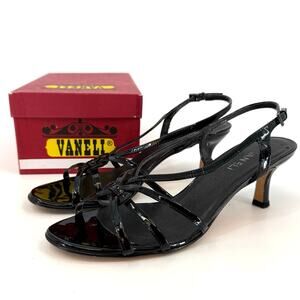 Vaneli Size 10 Modesta Black Patent Leather Strappy Sandals Evening Heels